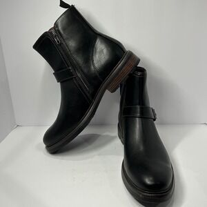 George Mens Gunner Buckle Boot Black Faux Leather Side Zip Ankle Boots 10.5 NEW